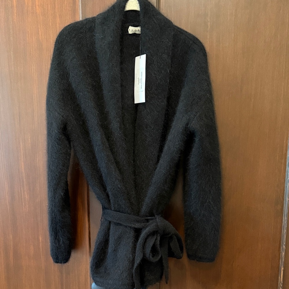 NWT RHODE Black Belted Open-Front Mohair Blend Cardigan